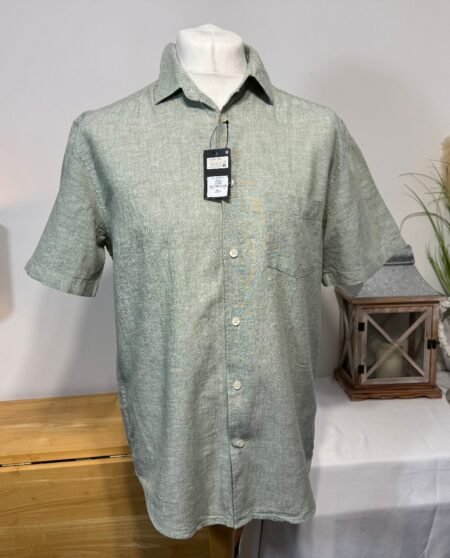 SAGE GREEN LINEN BLEND SHORT SLEEVE SHIRT SIZE M