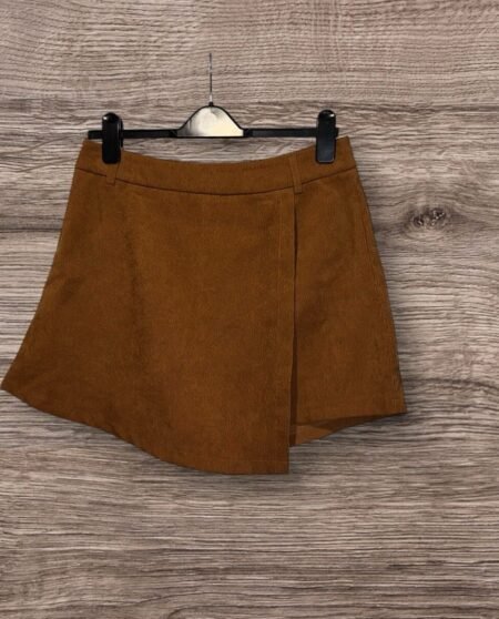 SHEIN Caramel Fine Cord Skort Wrap Effect Front Waistband Back Zip Close L