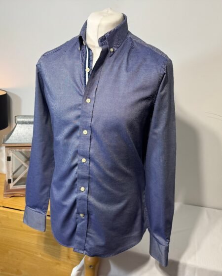 Saville Row Blue Slim Fit Woven Long Sleeve Shirt Size M