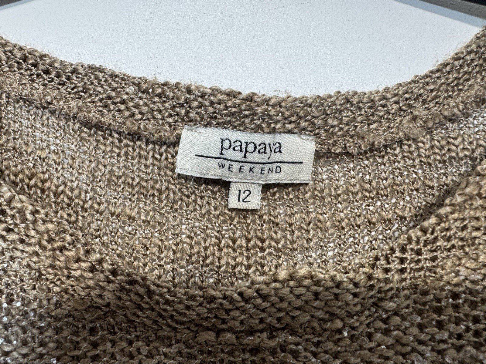Taupe & Silver Sparkle Drop Shoulder Knit Top Size 12