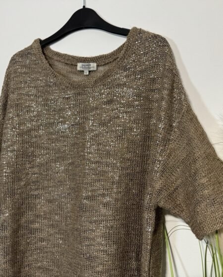 Taupe & Silver Sparkle Drop Shoulder Knit Top Size 12