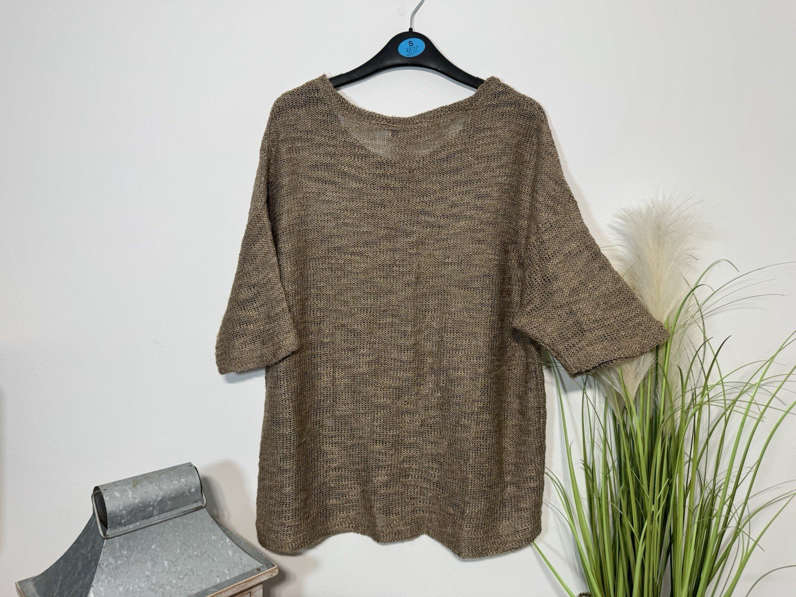 Taupe & Silver Sparkle Drop Shoulder Knit Top Size 12