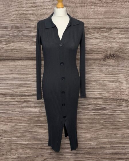 Threadbare Charcoal Ribbed Jersey Dress Button Thru Worn Once Size 10