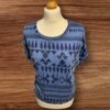 Two Tone Blue Patterned Top With Sequin Detail Scoop Neck Size 12
