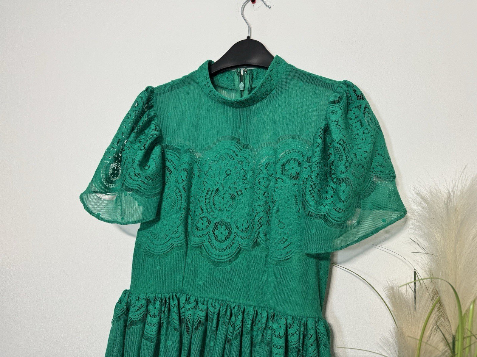 ASOS Emerald Green Lacey Lined With Net Petticoat Dress Size 8
