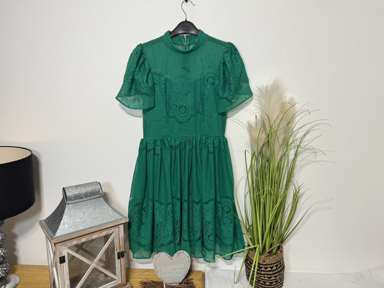ASOS Emerald Green Lacey Lined With Net Petticoat Dress Size 8