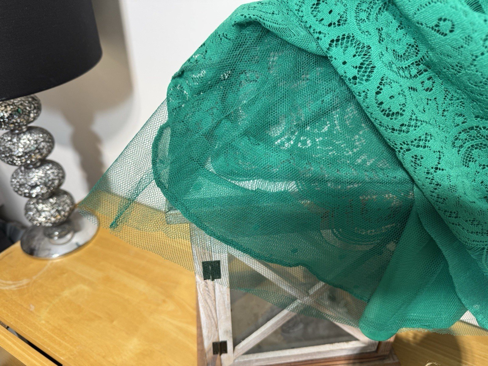ASOS Emerald Green Lacey Lined With Net Petticoat Dress Size 8