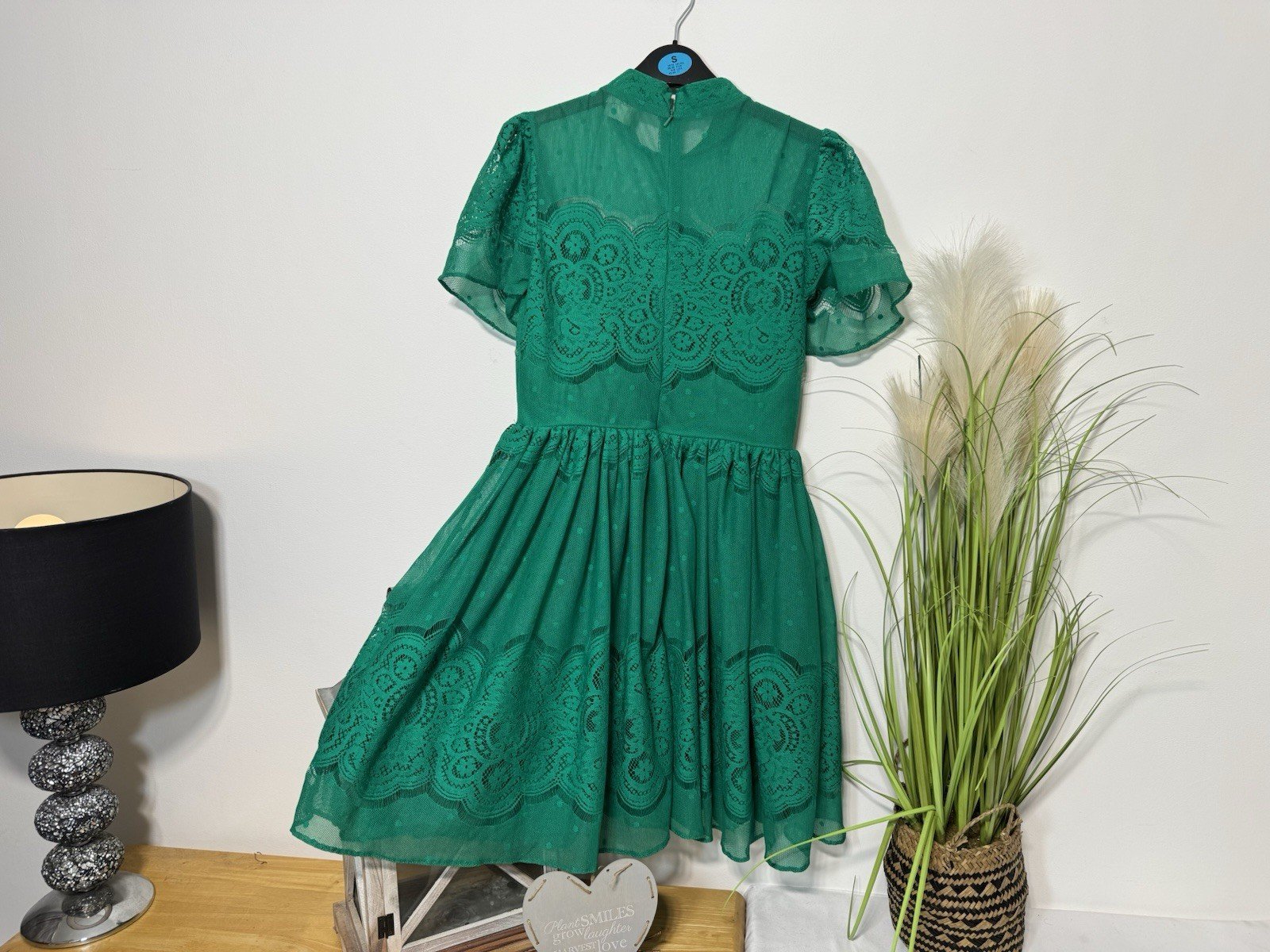 ASOS Emerald Green Lacey Lined With Net Petticoat Dress Size 8