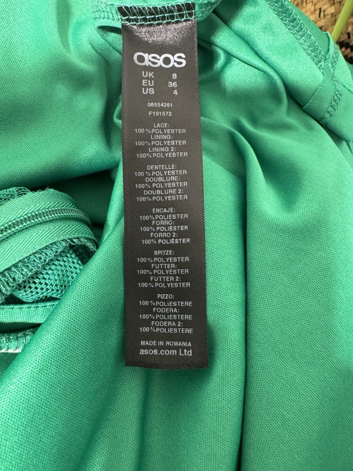 ASOS Emerald Green Lacey Lined With Net Petticoat Dress Size 8