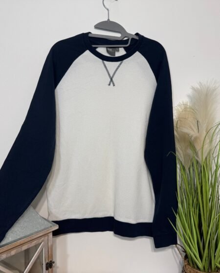 ASOS Waffle Knit Navy & White Long Sleeve Top Size M