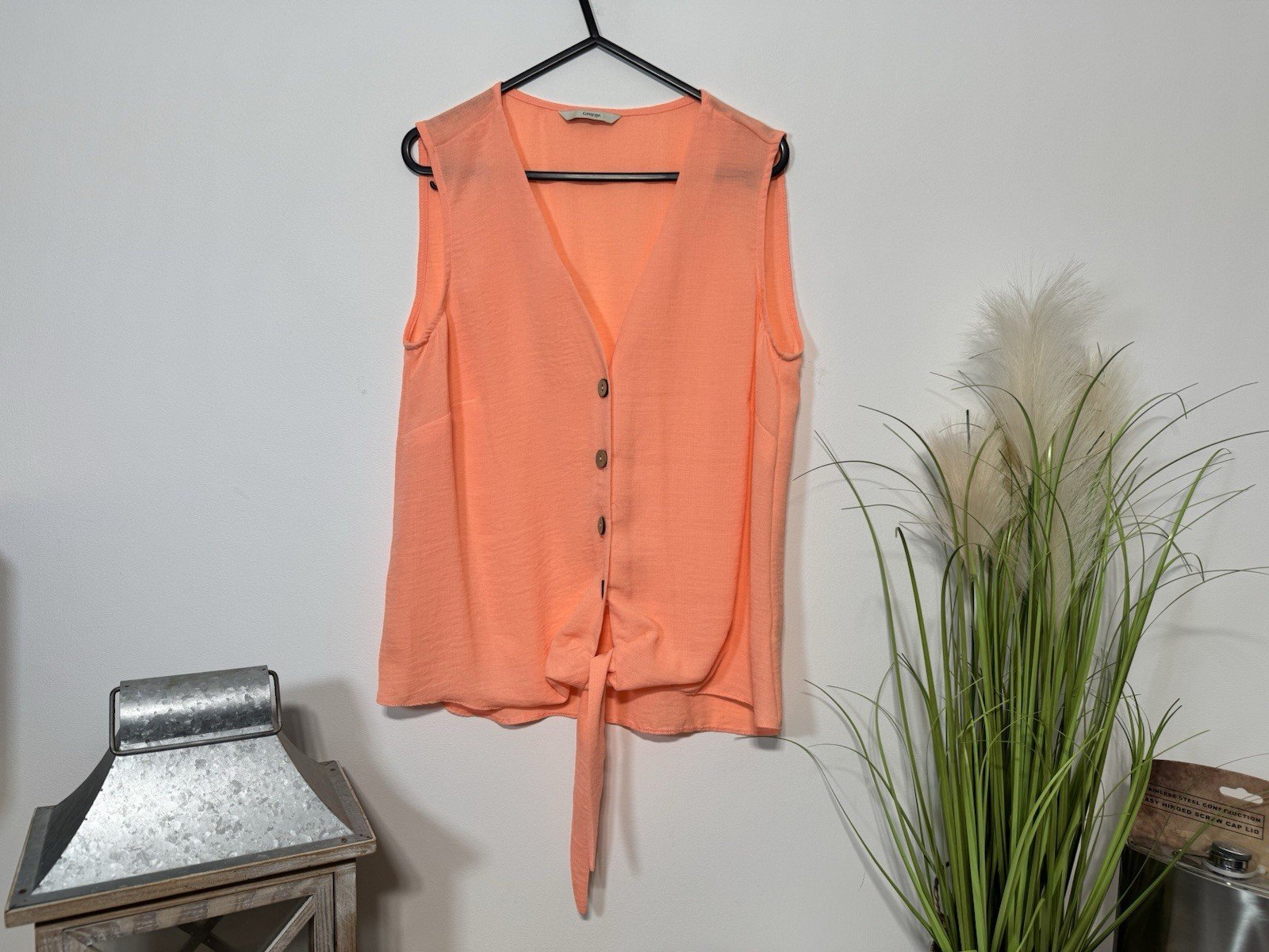 Apricot Textured Tie Front Blouse Size 10