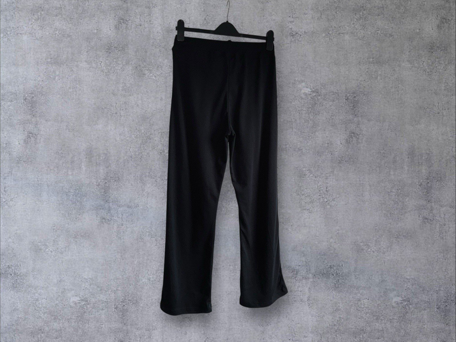 Black Cotton Blend Soft Stretch Trousers Elasticated Waist With Tie Front Size S