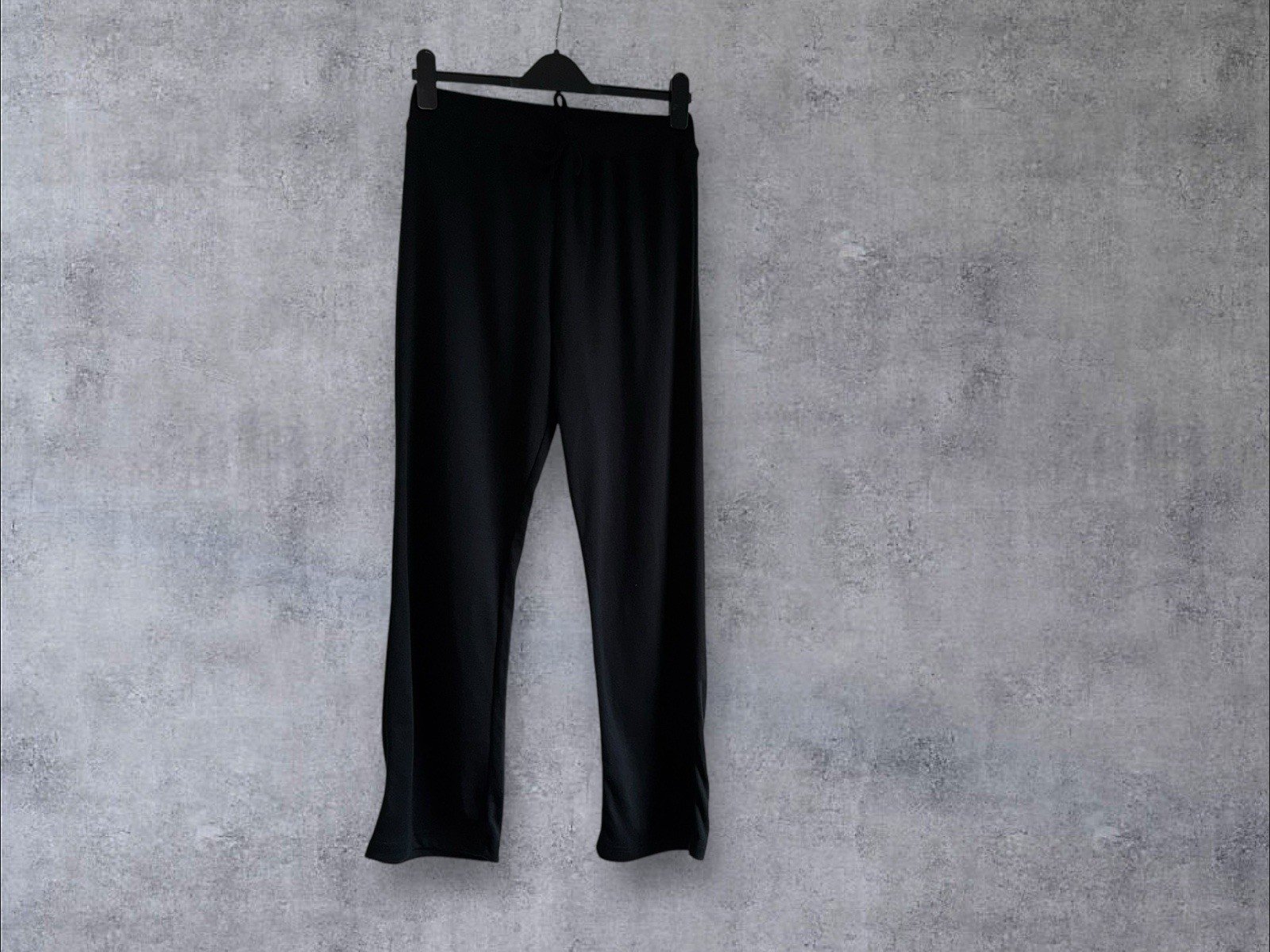 Black Cotton Blend Soft Stretch Trousers Elasticated Waist With Tie Front Size S