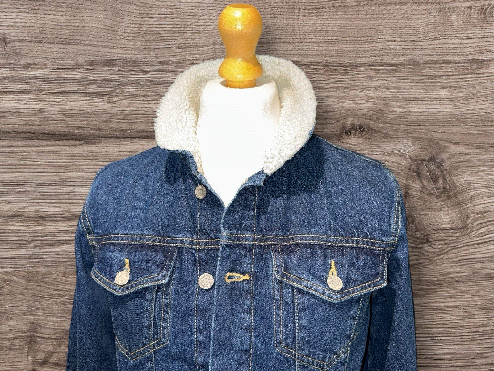 Boohoo Man Blue Denim Jacket Fleece Collar Size M