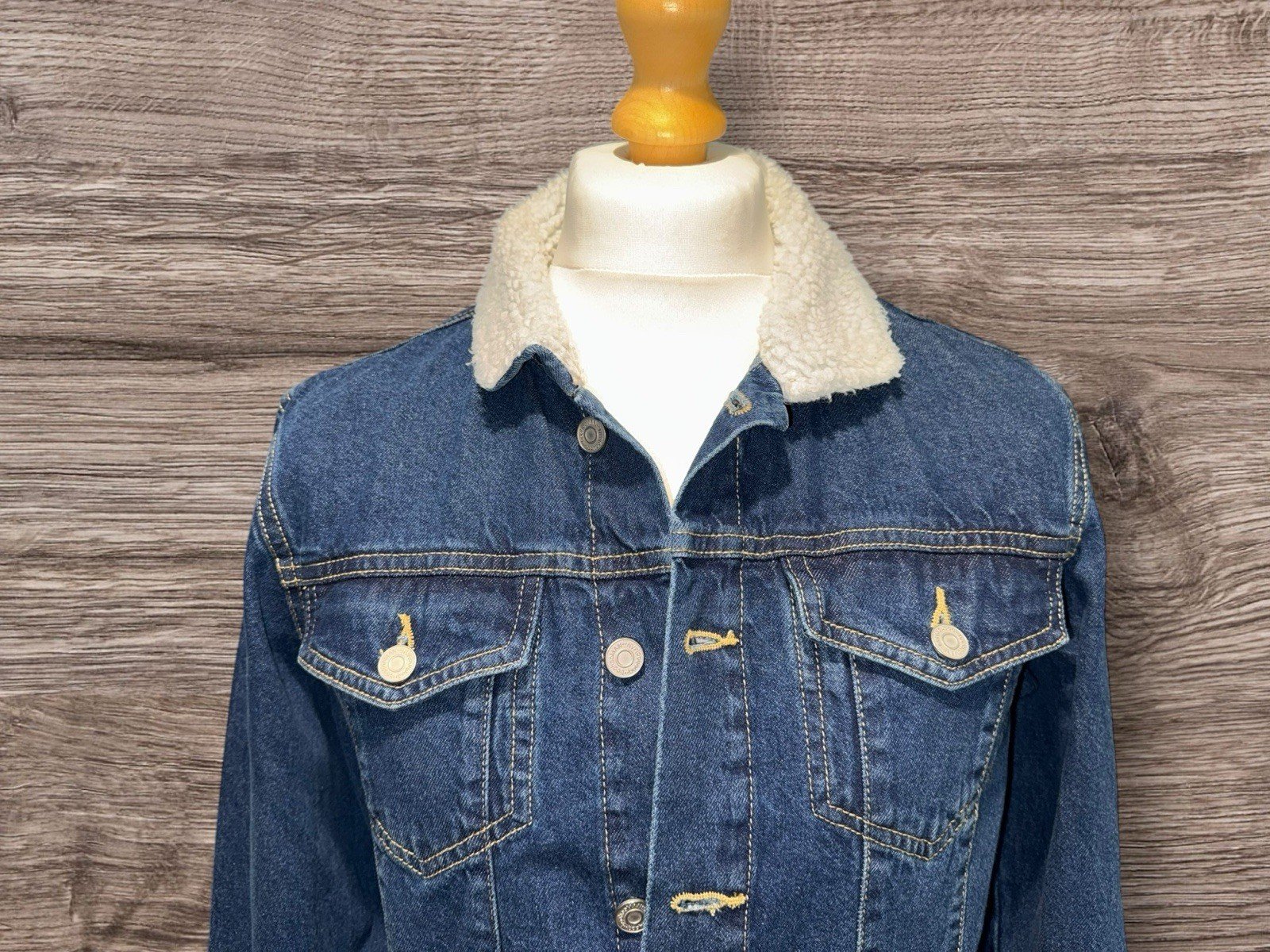 Boohoo Man Blue Denim Jacket Fleece Collar Size M