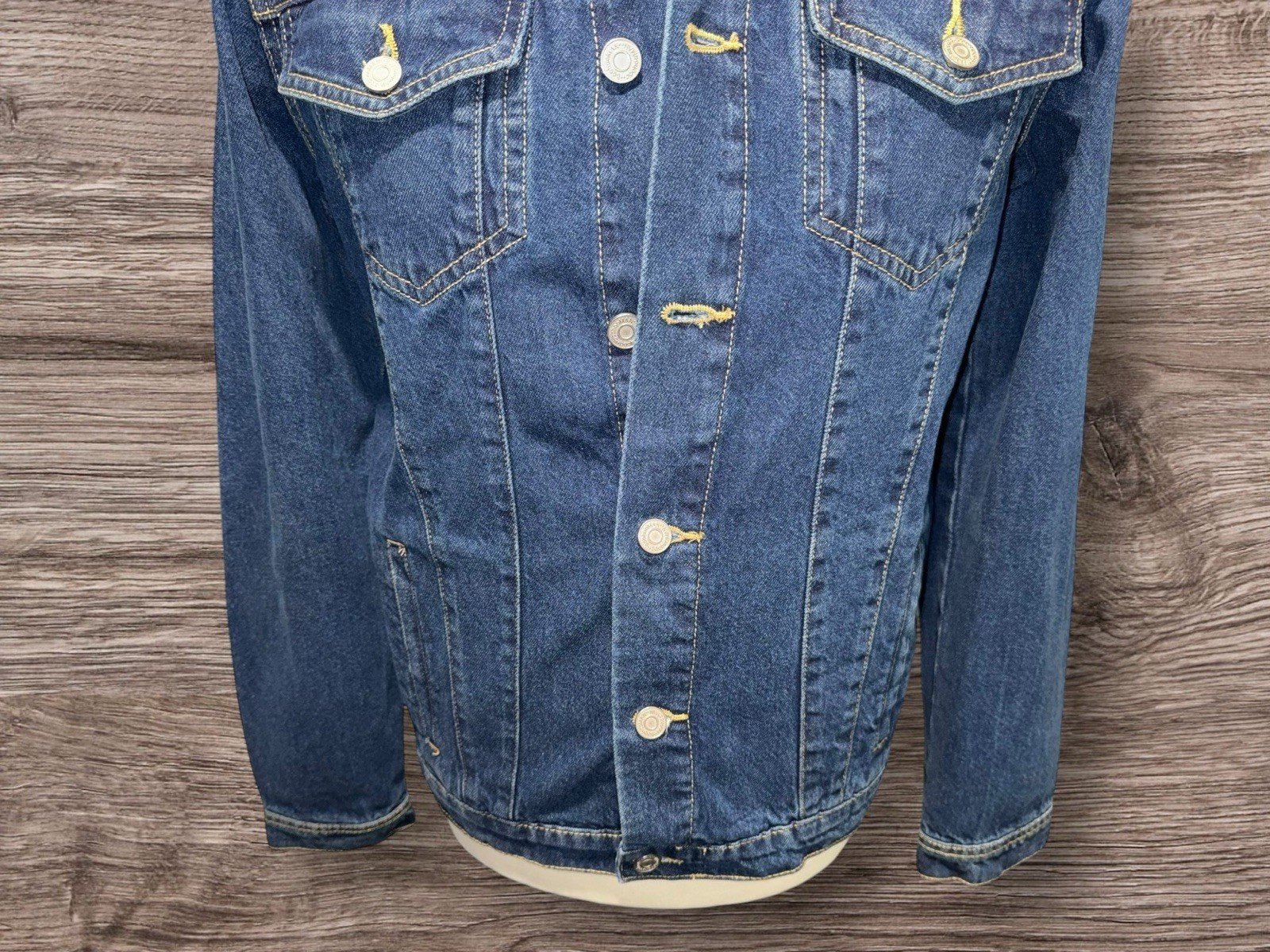 Boohoo Man Blue Denim Jacket Fleece Collar Size M