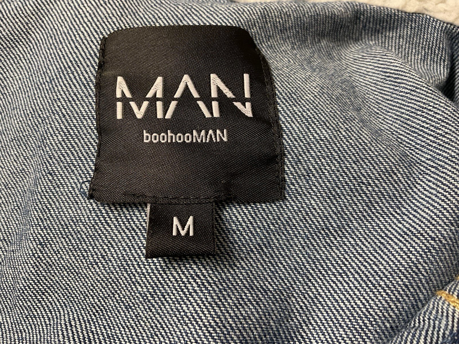 Boohoo Man Blue Denim Jacket Fleece Collar Size M