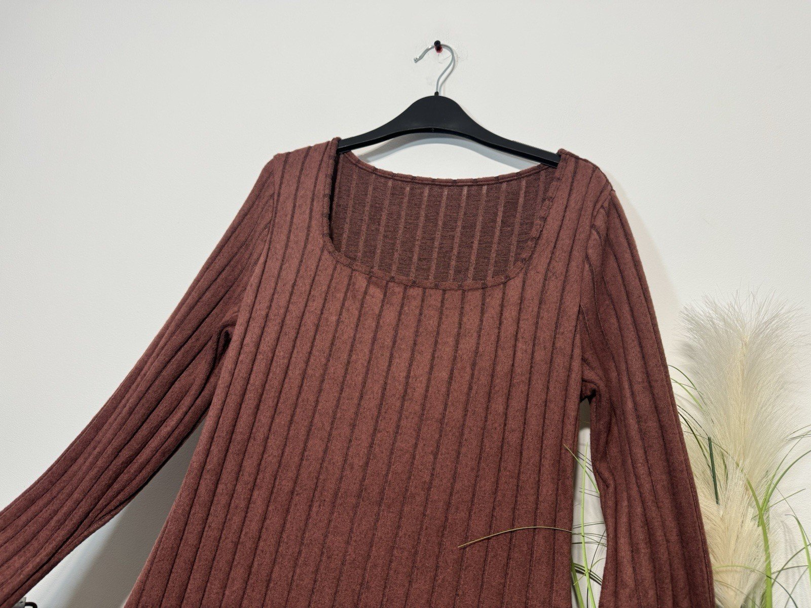 Burgundy Supersoft Fit & Flare Long Sleeve Midi Dress Size 12-14