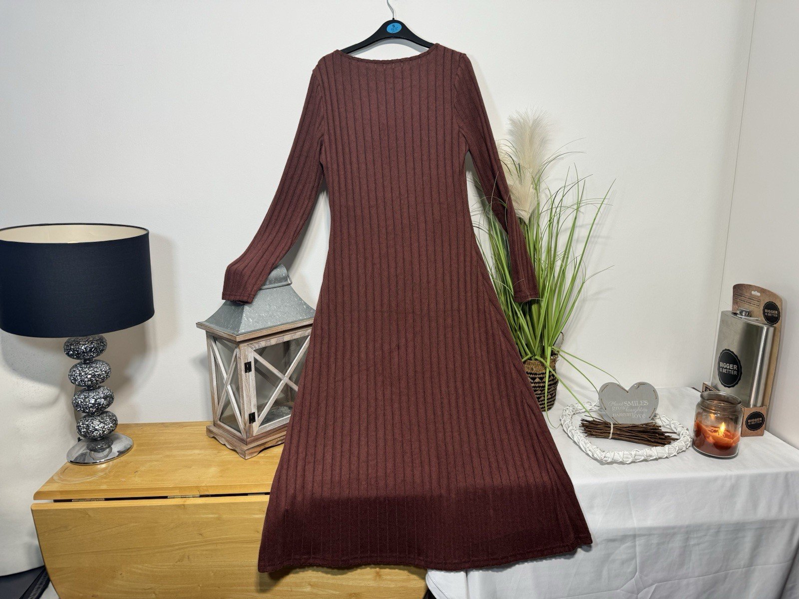 Burgundy Supersoft Fit & Flare Long Sleeve Midi Dress Size 12-14