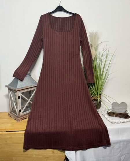Burgundy Supersoft Fit & Flare Long Sleeve Midi Dress Size 12-14