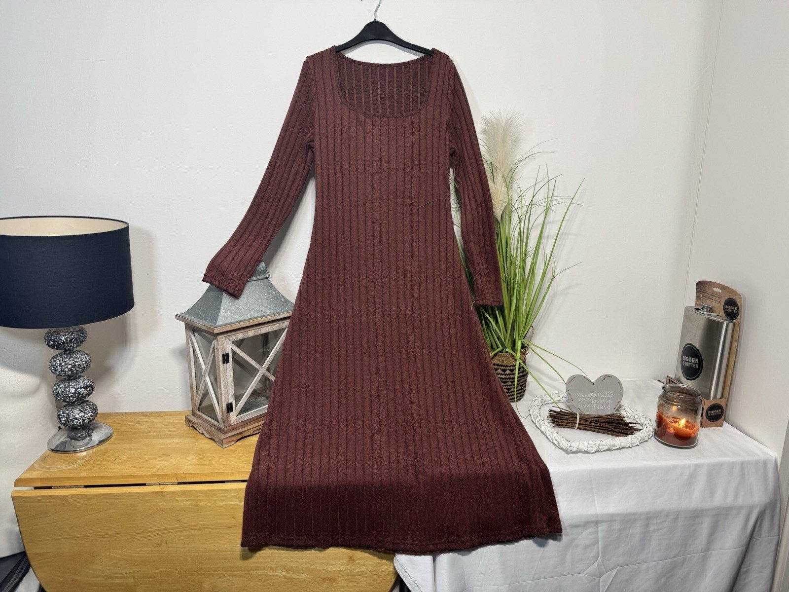 Burgundy Supersoft Fit & Flare Long Sleeve Midi Dress Size 12-14
