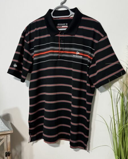 Dunlop Stripe Logo Chest Arm Short Sleeve Polo Top Size L