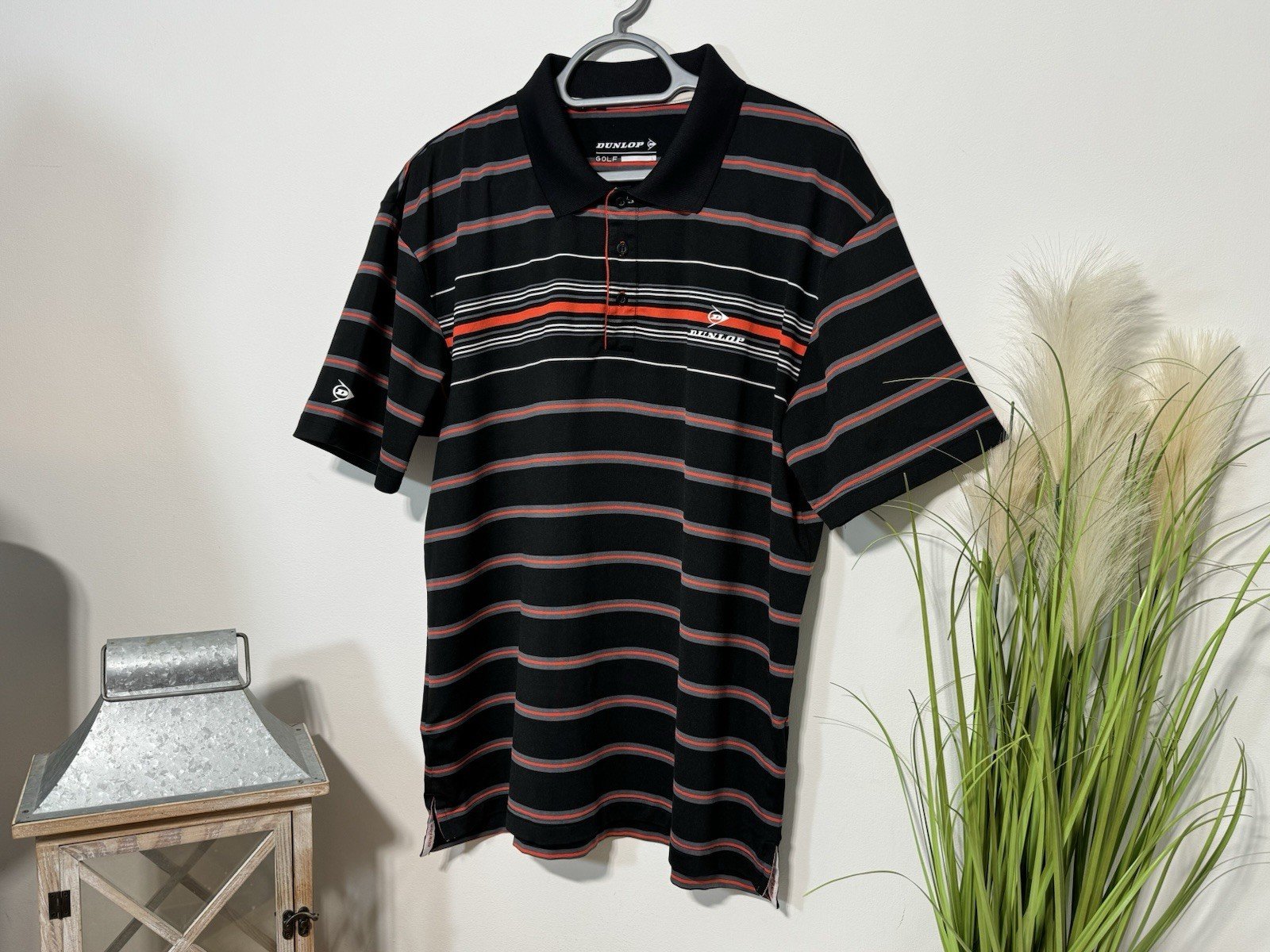 Dunlop Stripe Logo Chest Arm Short Sleeve Polo Top Size L