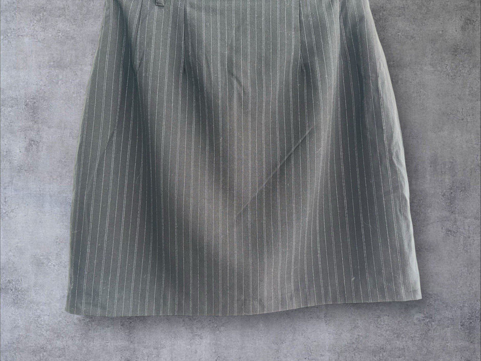 Etam Black Pinstripe Lined Pencil Skirt V Detail Waistband Belt Loops Size 14