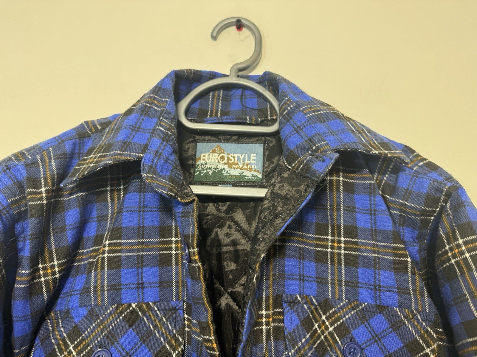 Euro Style Royal Blue Check Lined & Padded Button Thru Shacket Size M