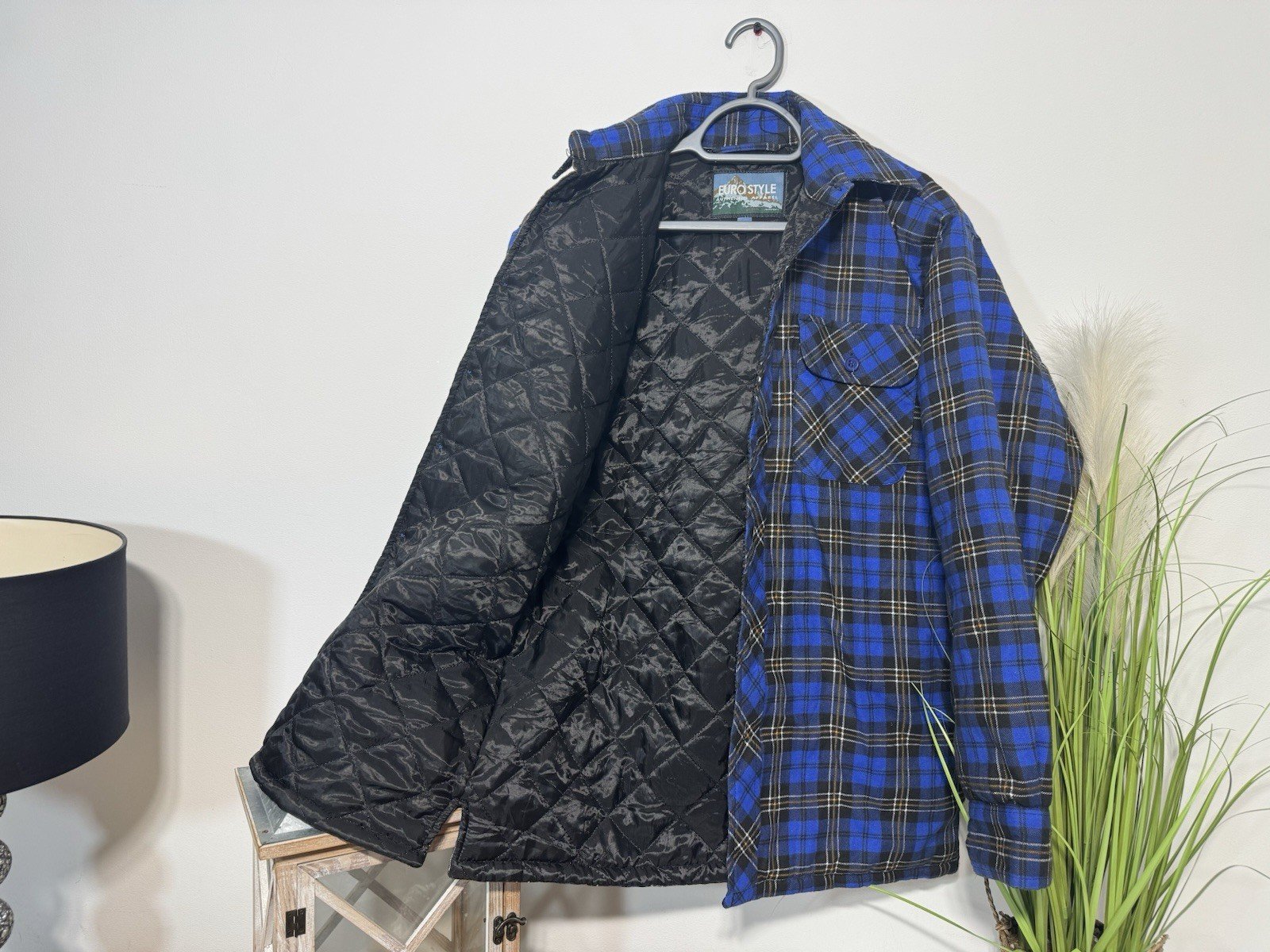 Euro Style Royal Blue Check Lined & Padded Button Thru Shacket Size M