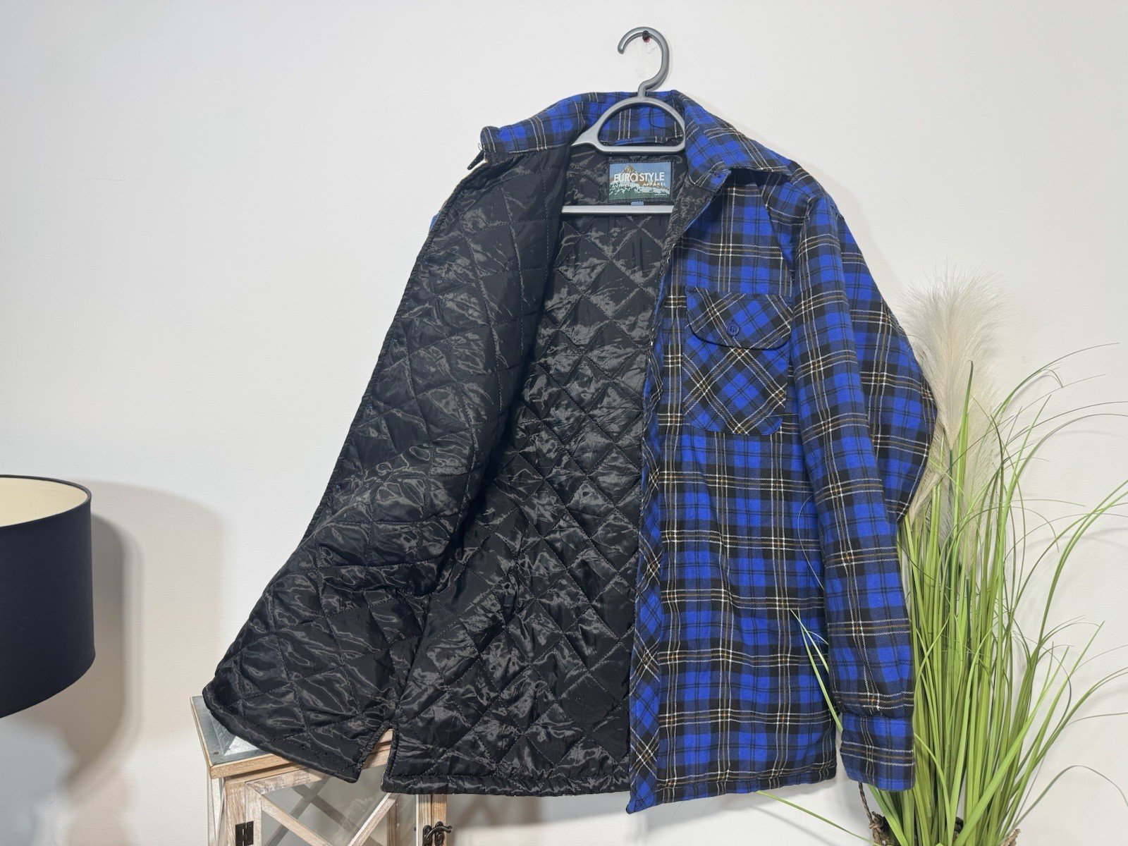 Euro Style Royal Blue Check Lined & Padded Button Thru Shacket Size M