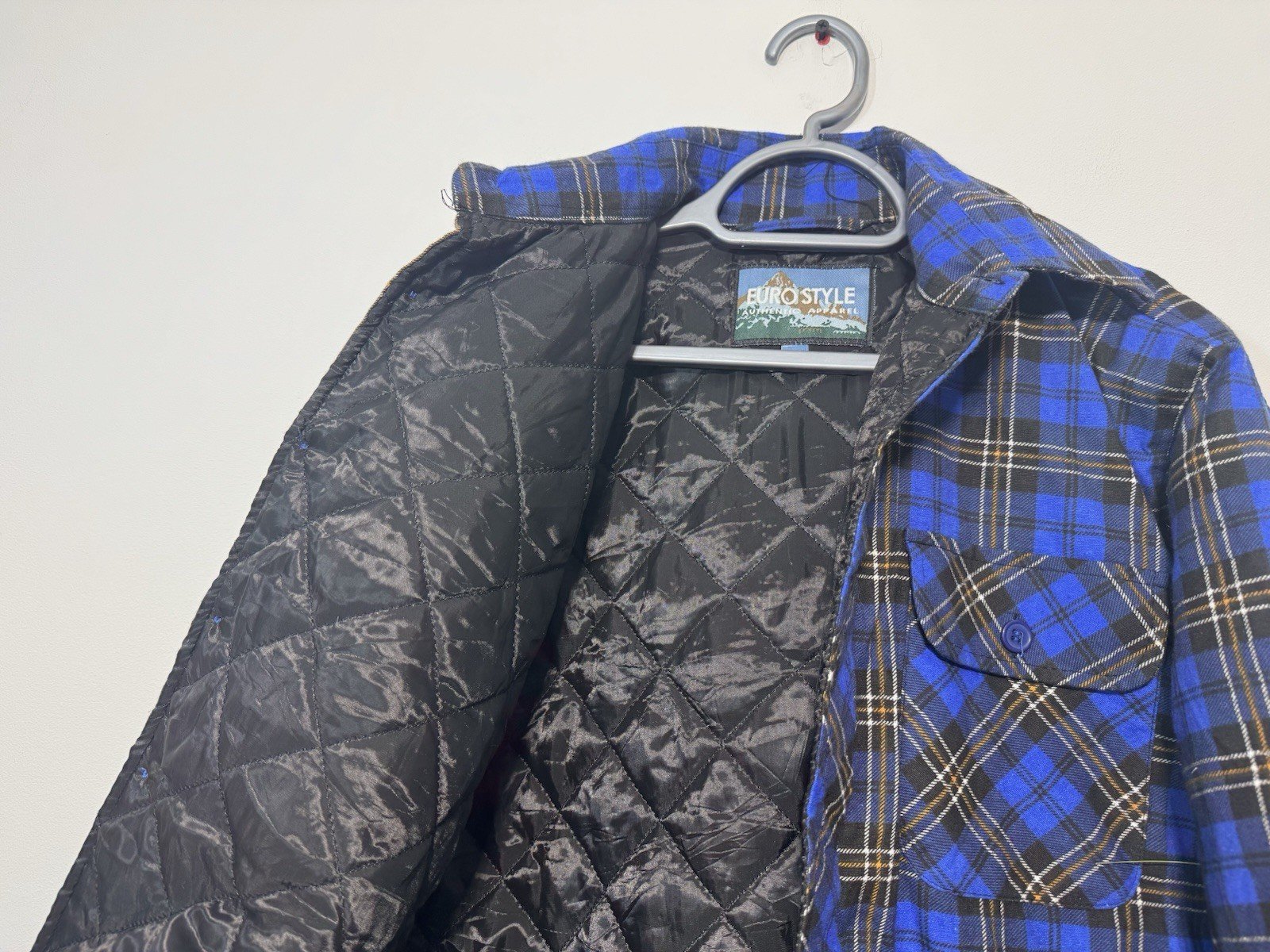 Euro Style Royal Blue Check Lined & Padded Button Thru Shacket Size M