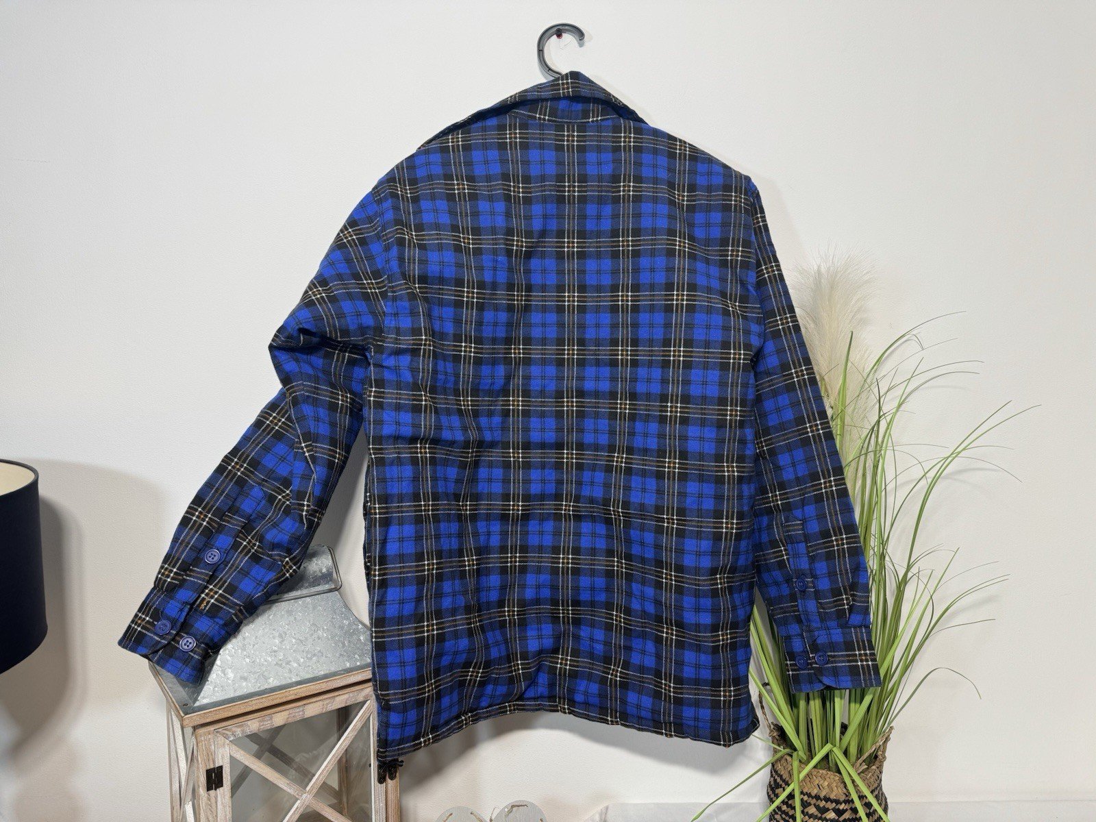 Euro Style Royal Blue Check Lined & Padded Button Thru Shacket Size M