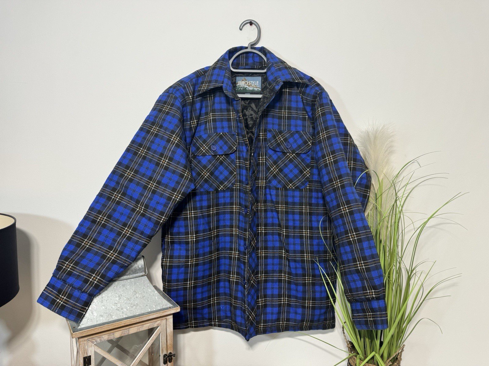 Euro Style Royal Blue Check Lined & Padded Button Thru Shacket Size M