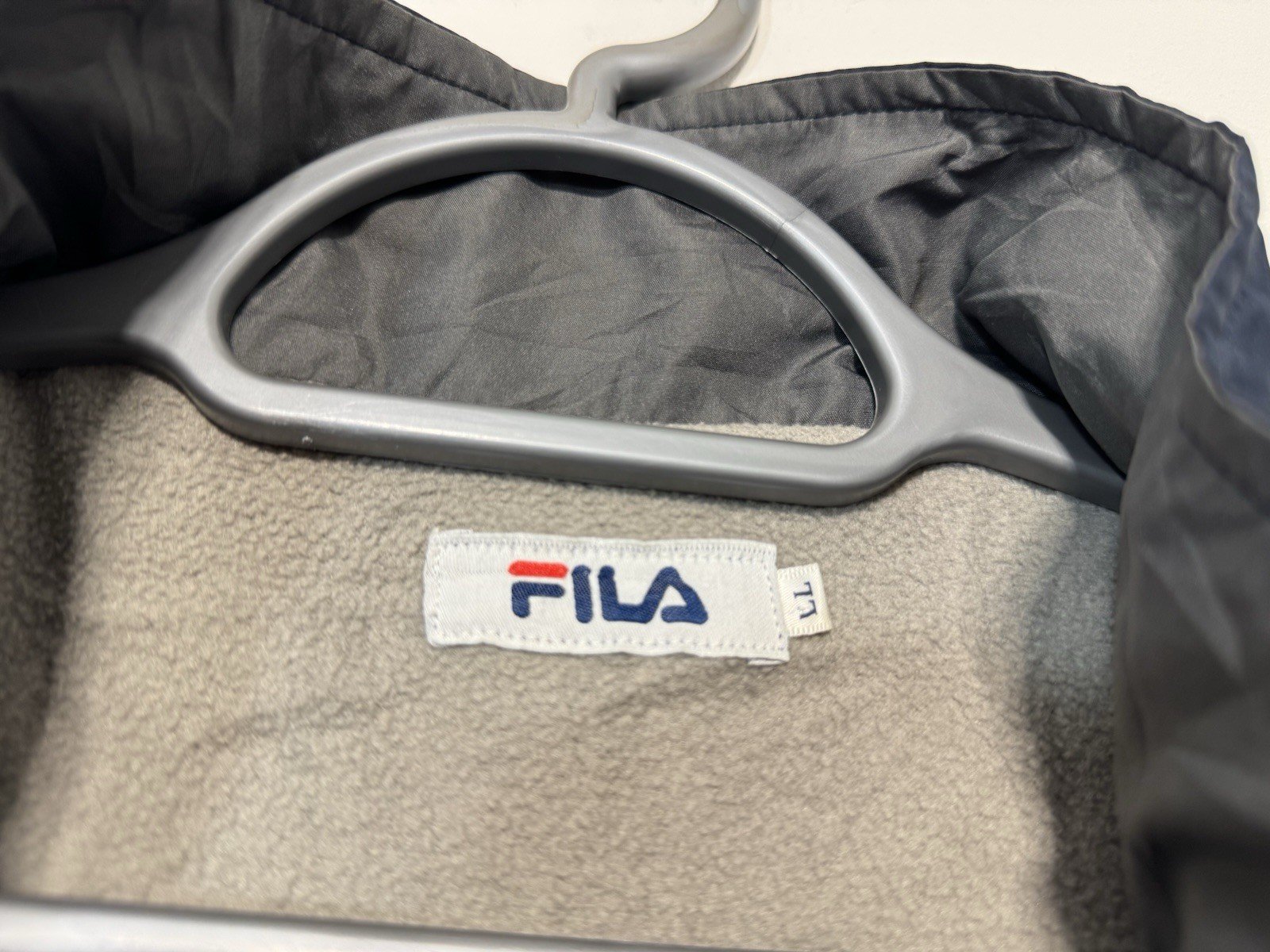 Fila Navy Full Zip High Collar Logo Arm Stripe Fleece Lined Jacket Size L