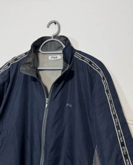 Fila Navy Full Zip High Collar Logo Arm Stripe Fleece Lined Jacket Size L