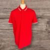 Flame Red Pique Knit Cotton  Polo Shirt White Trim Contrast Size XL