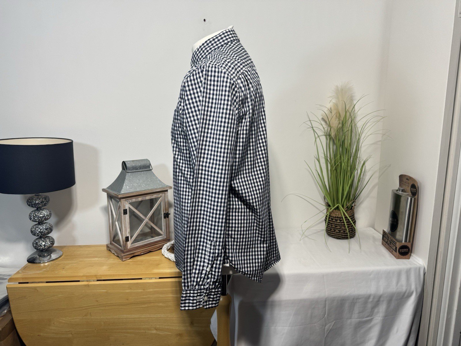 Gap Navy & White Check Button Down Long Sleeve Shirt Size L