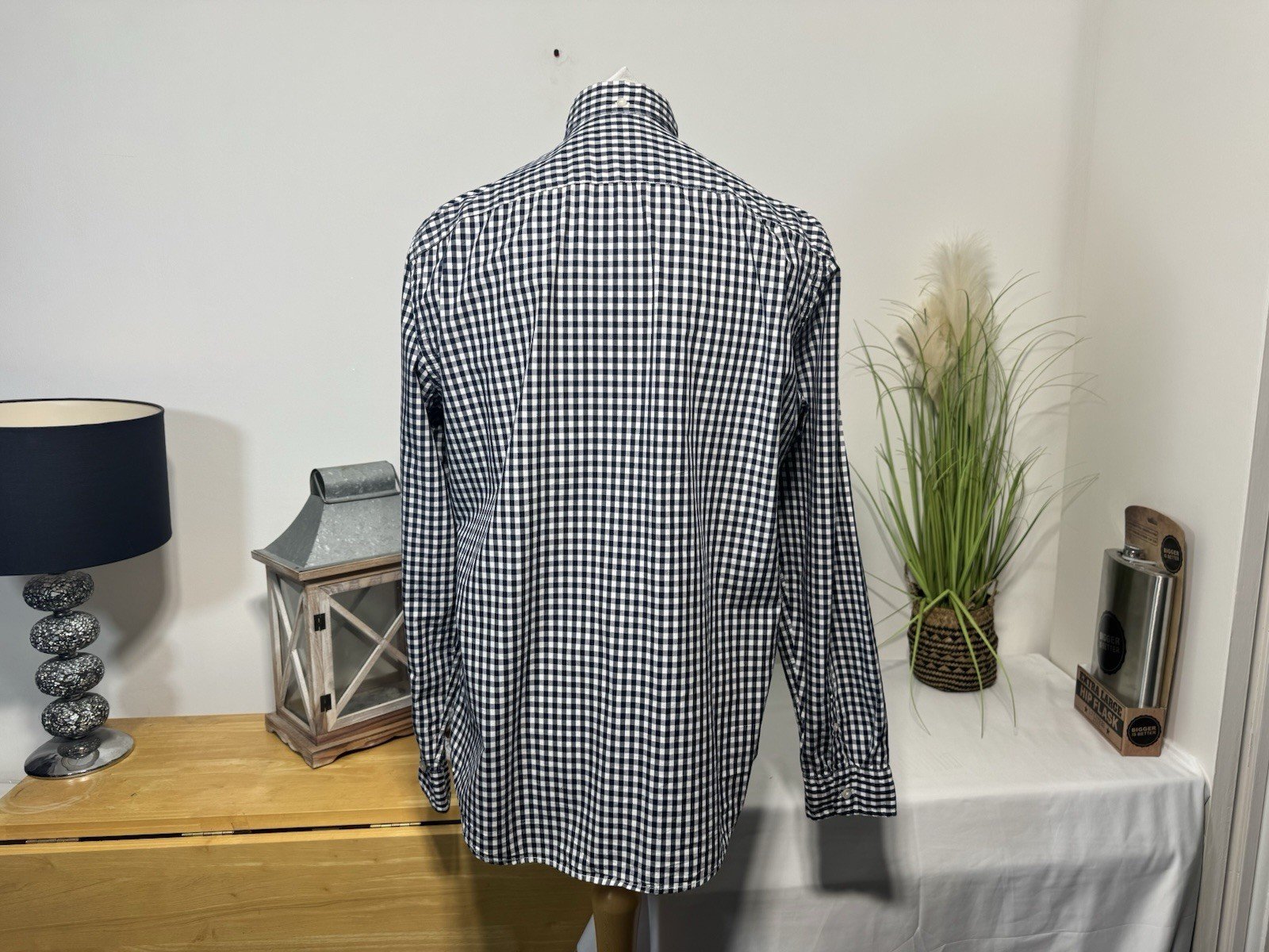 Gap Navy & White Check Button Down Long Sleeve Shirt Size L