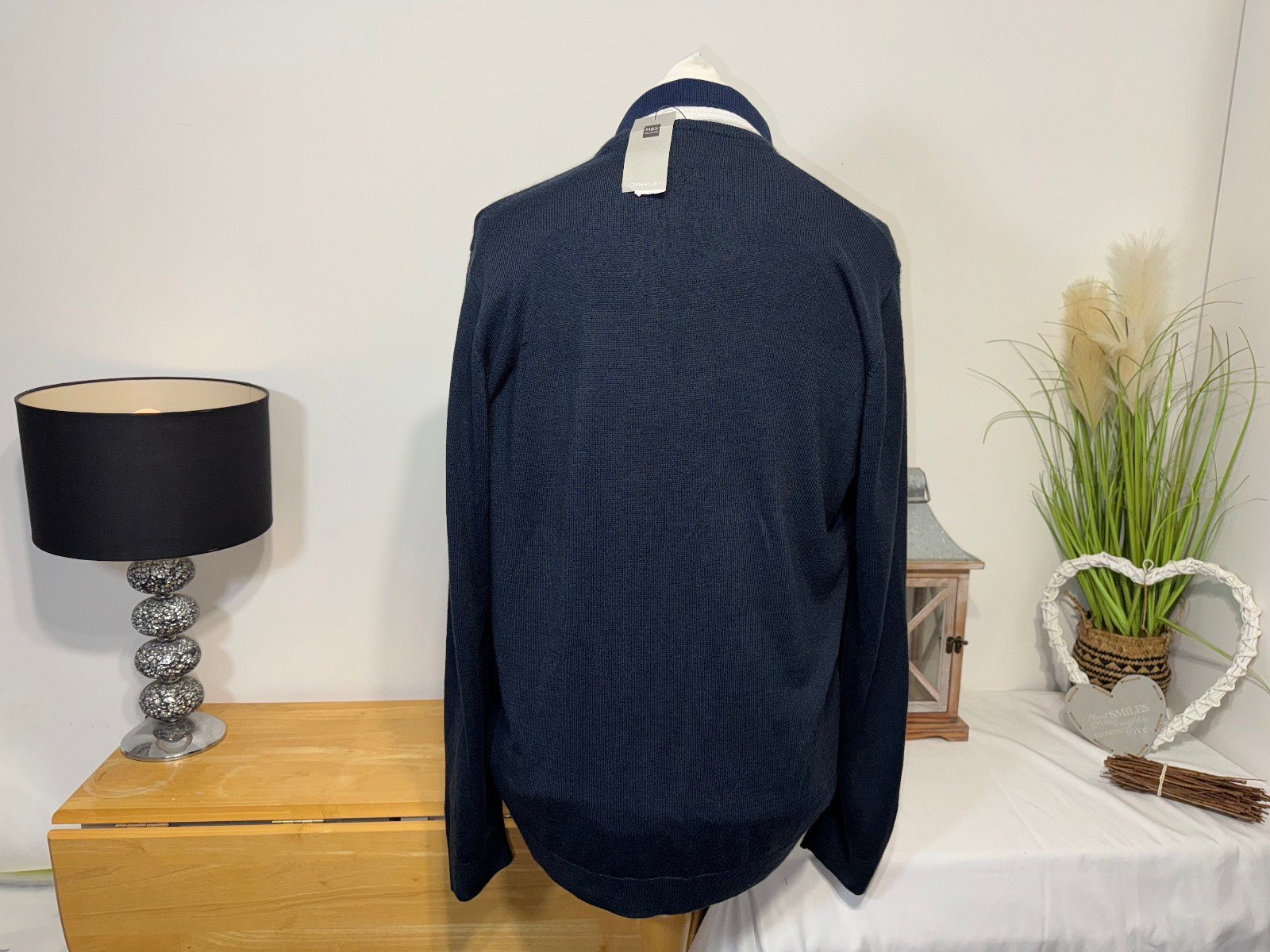 M&S CASHMILON NAVY MIX V-NECK JUMPER SIZE 2XL