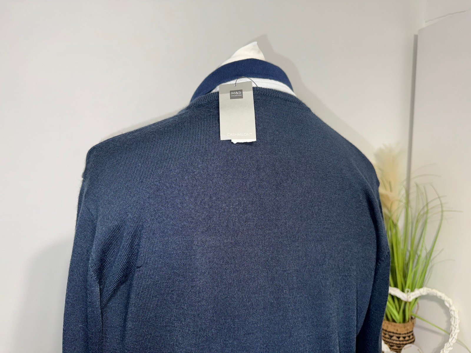M&S CASHMILON NAVY MIX V-NECK JUMPER SIZE 2XL