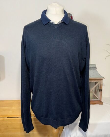 M&S CASHMILON NAVY MIX V-NECK JUMPER SIZE 2XL