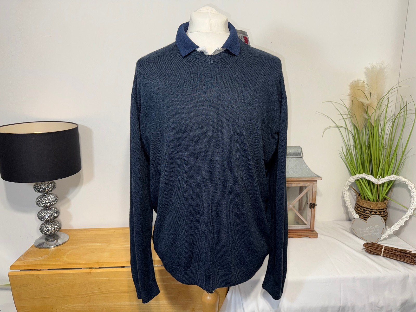 M&S CASHMILON NAVY MIX V-NECK JUMPER SIZE 2XL