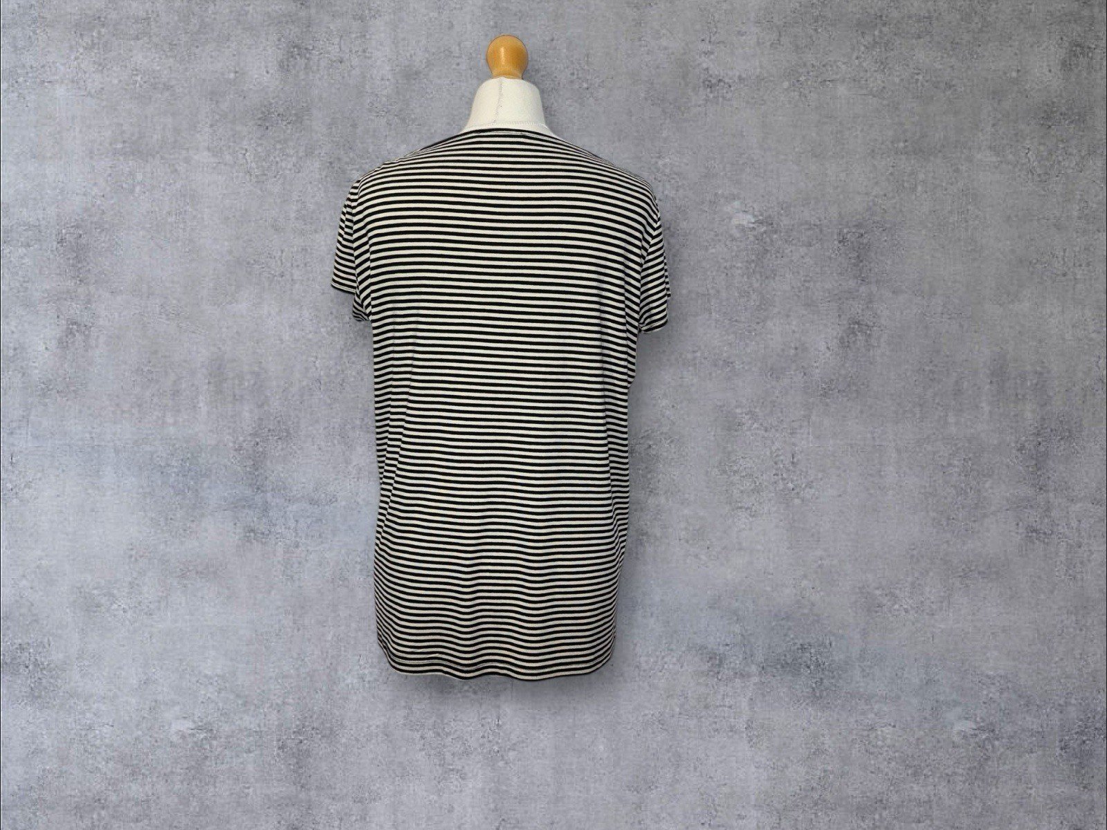 M&S Cream Mix Stripe Top Pleated Front Detail Scoop Neck Size 16