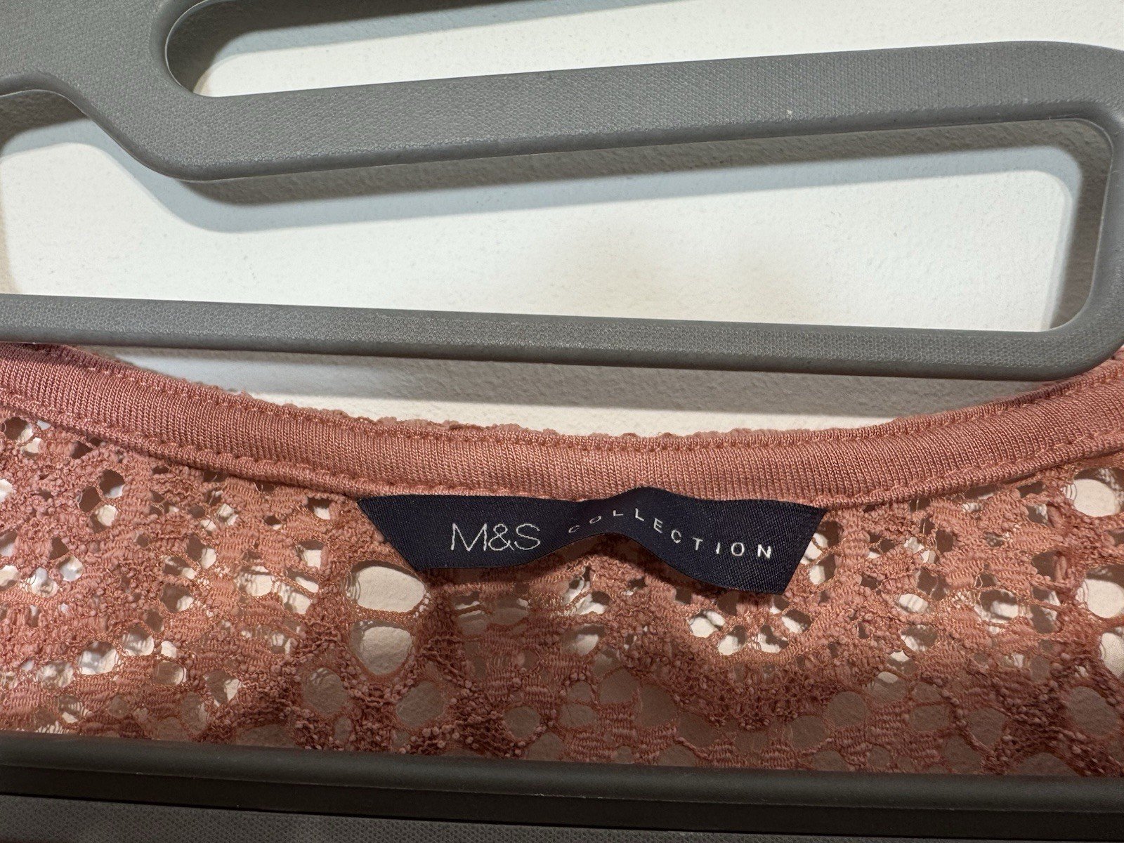 M&S Rose Pink Lace Effect Short Sleeve Relaxed Fit Blouse Size M/L