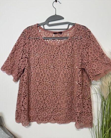 M&S Rose Pink Lace Effect Short Sleeve Relaxed Fit Blouse Size M/L