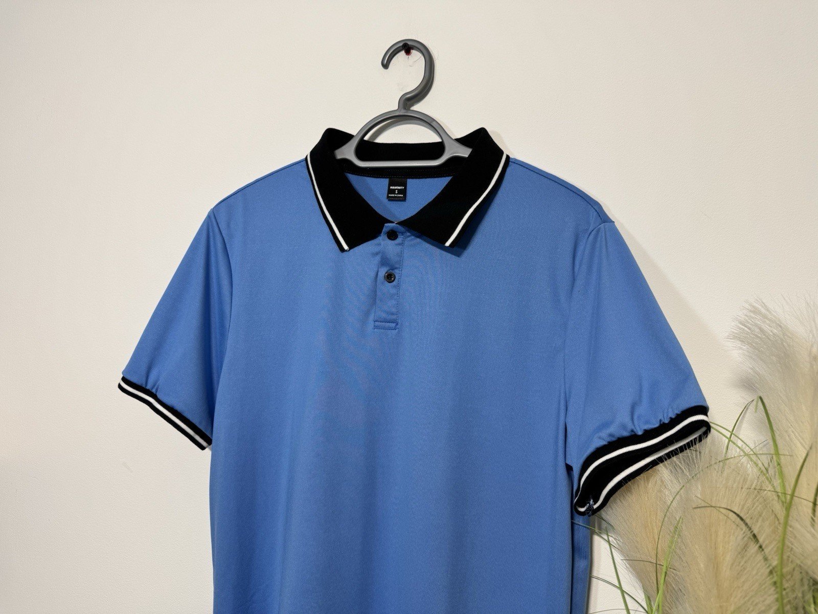 Manfinity Blue Collar Contrast Short Sleeve Polo Top Size S