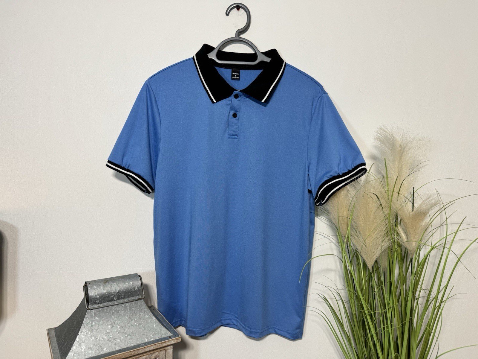 Manfinity Blue Collar Contrast Short Sleeve Polo Top Size S