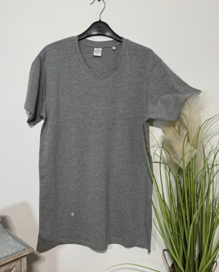 Men’s Skinnifit Grey V-Neck Short Sleeve T-Shirt Size M