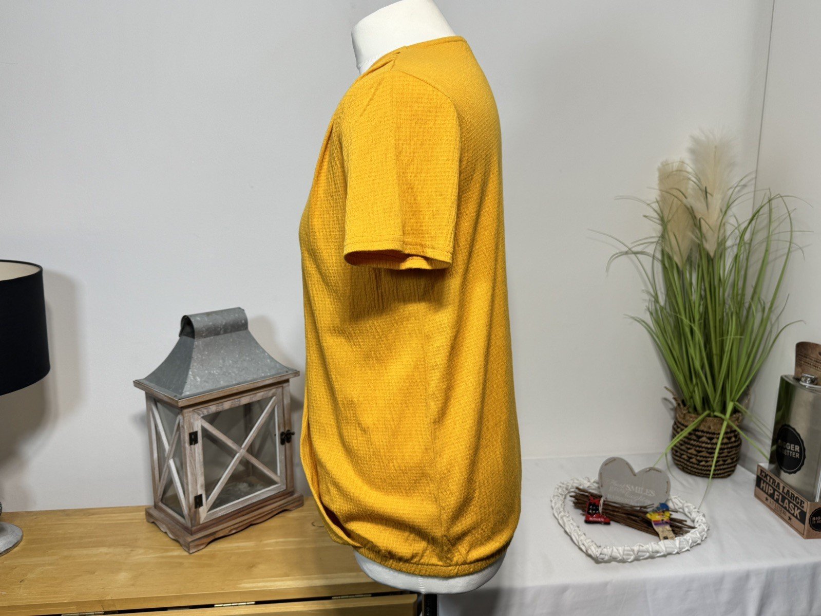 Mustard Crinkle Wrap Effect Blouse Elasticated Waist Gather Shoulders 10